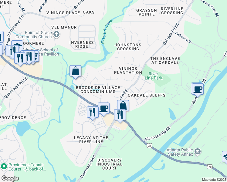 map of restaurants, bars, coffee shops, grocery stores, and more near 6174 Oakdale Rd SE in Mableton