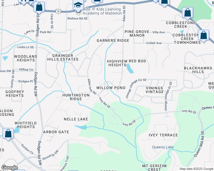 map of restaurants, bars, coffee shops, grocery stores, and more near 178 Iveydale Road Southeast in Mableton