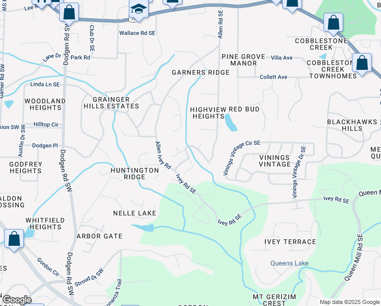 map of restaurants, bars, coffee shops, grocery stores, and more near 178 Iveydale Road Southeast in Mableton