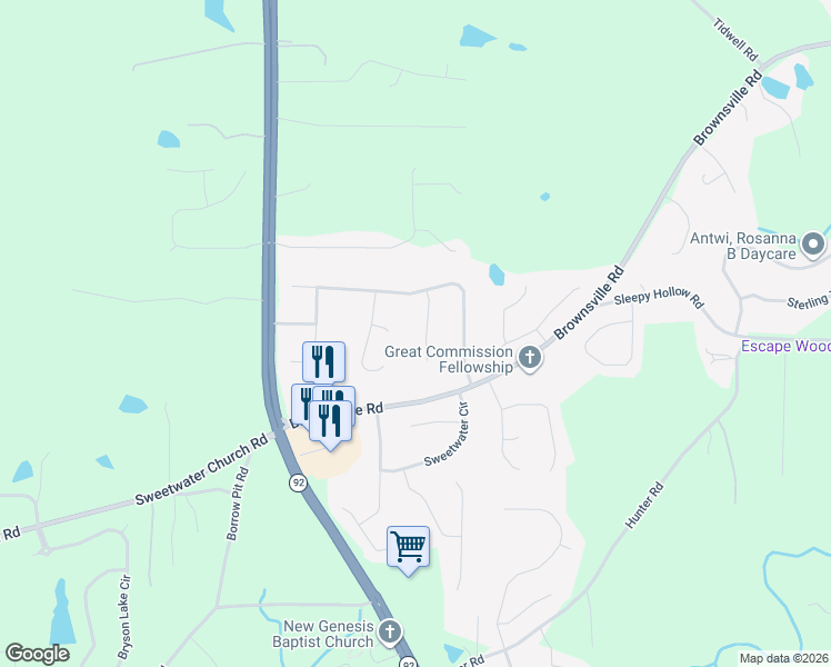map of restaurants, bars, coffee shops, grocery stores, and more near 98 Landing Lane in Powder Springs