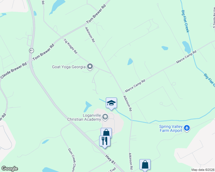 map of restaurants, bars, coffee shops, grocery stores, and more near Atkinson Road in Loganville