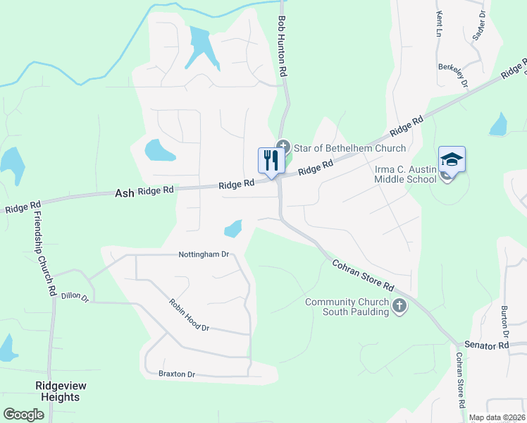 map of restaurants, bars, coffee shops, grocery stores, and more near 106 Cohran Store Road in Douglasville