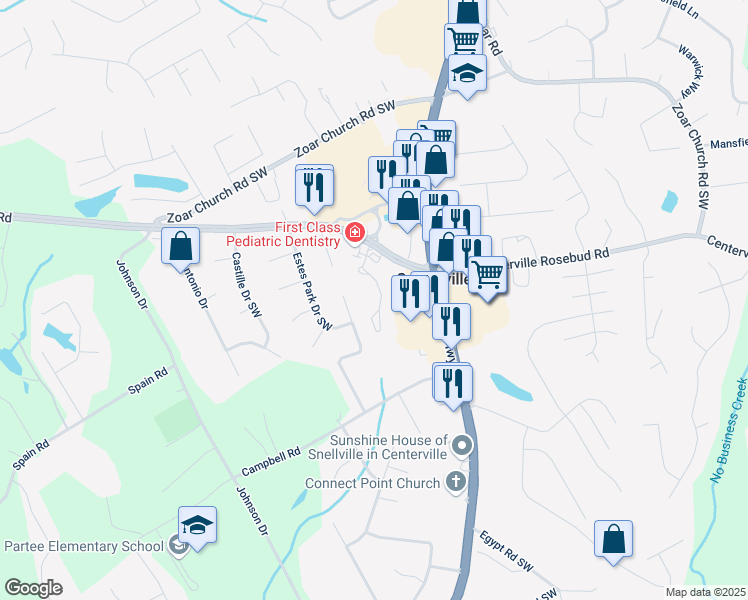 map of restaurants, bars, coffee shops, grocery stores, and more near 3942 Annistown Road in Snellville