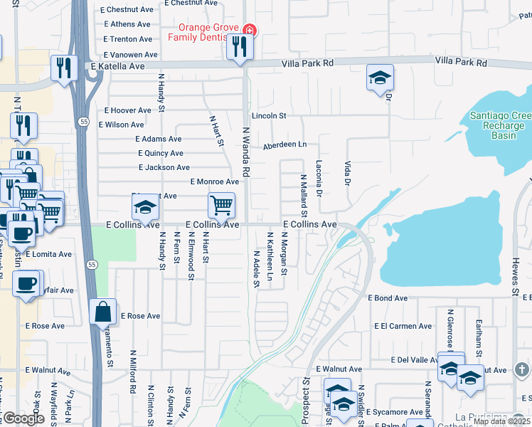 map of restaurants, bars, coffee shops, grocery stores, and more near 17862 Portsmouth Circle in Villa Park