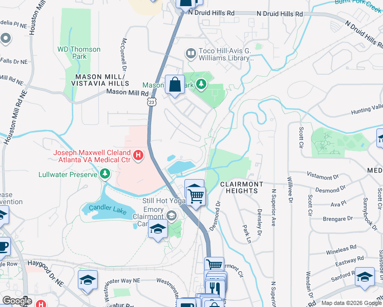 map of restaurants, bars, coffee shops, grocery stores, and more near 1800 Clairmont Lake in Decatur