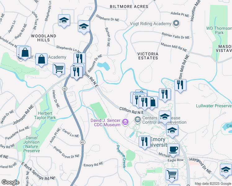 map of restaurants, bars, coffee shops, grocery stores, and more near in Atlanta