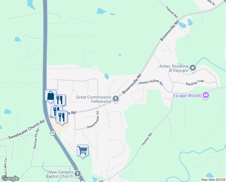 map of restaurants, bars, coffee shops, grocery stores, and more near 71 Glory Lane in Powder Springs