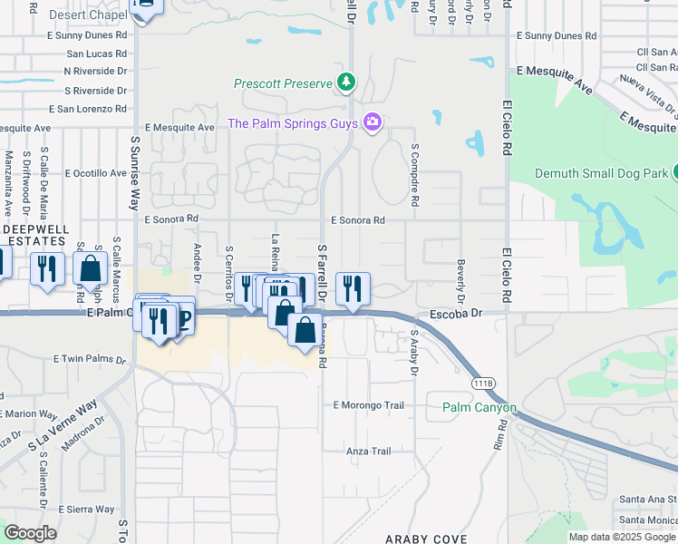map of restaurants, bars, coffee shops, grocery stores, and more near 1591 San Mateo Drive in Palm Springs