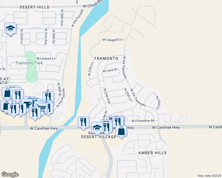 map of restaurants, bars, coffee shops, grocery stores, and more near 2622 West Perdido Way in Phoenix
