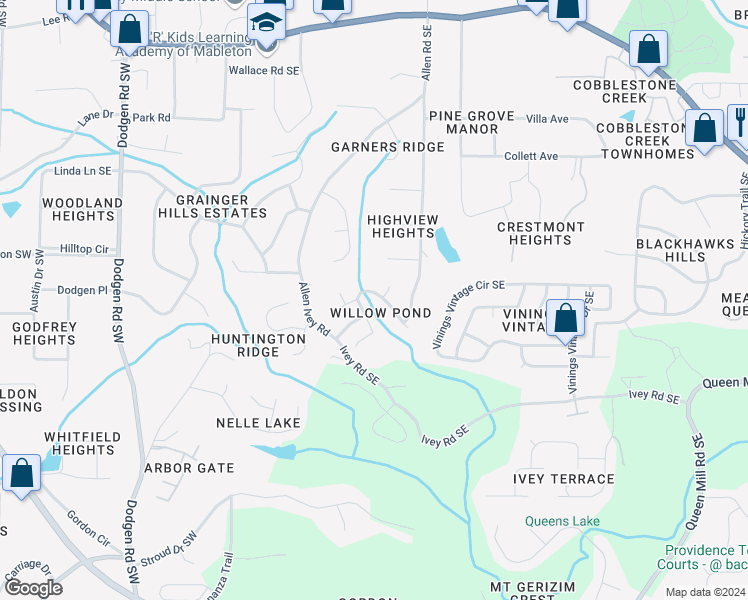 map of restaurants, bars, coffee shops, grocery stores, and more near 219 Clydesdale Lane Southeast in Mableton