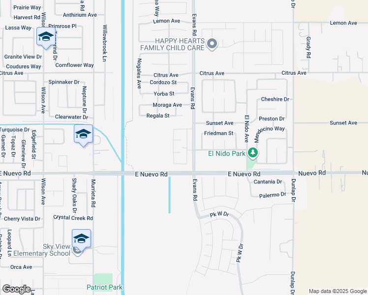 map of restaurants, bars, coffee shops, grocery stores, and more near 1584 Scarlet Sage Drive in Perris
