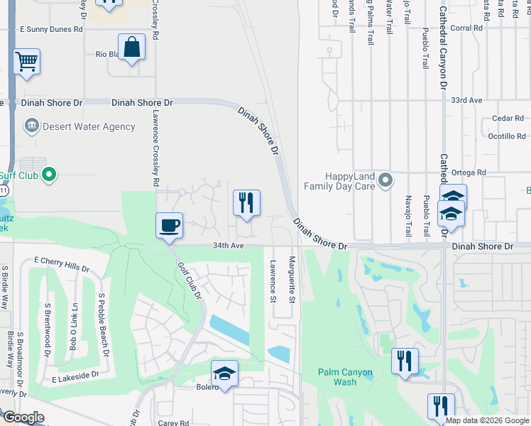 map of restaurants, bars, coffee shops, grocery stores, and more near 6241 Paseo De La Palma in Palm Springs