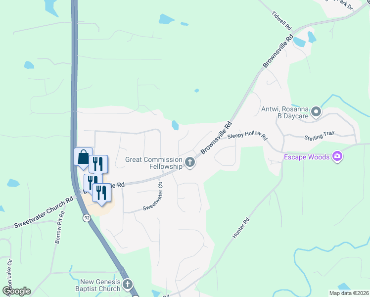map of restaurants, bars, coffee shops, grocery stores, and more near 71 Glory Lane in Powder Springs