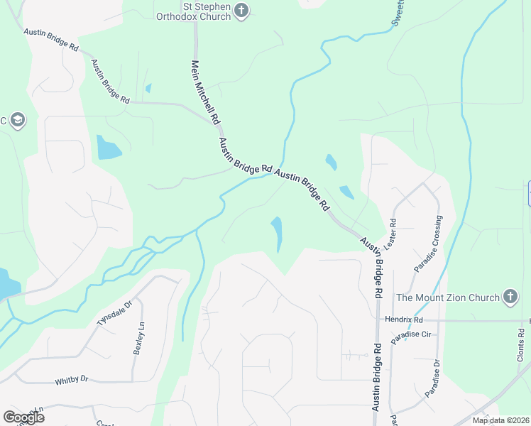 map of restaurants, bars, coffee shops, grocery stores, and more near 1824 Austin Bridge Road in Douglasville