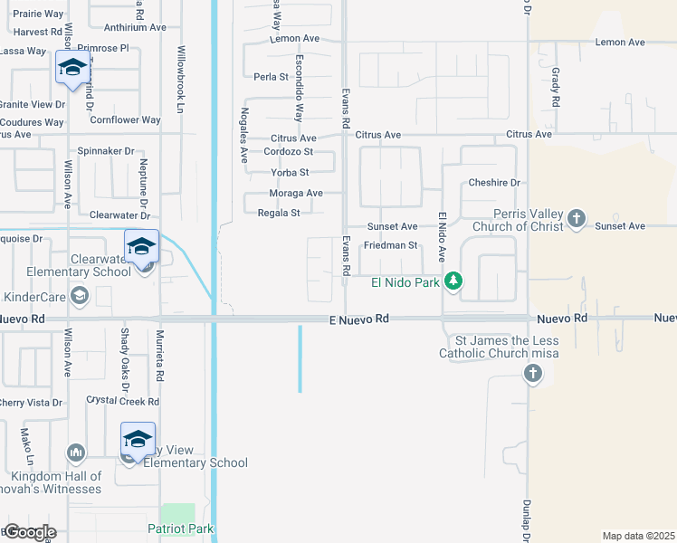 map of restaurants, bars, coffee shops, grocery stores, and more near 1575 Scarlet Sage Drive in Perris