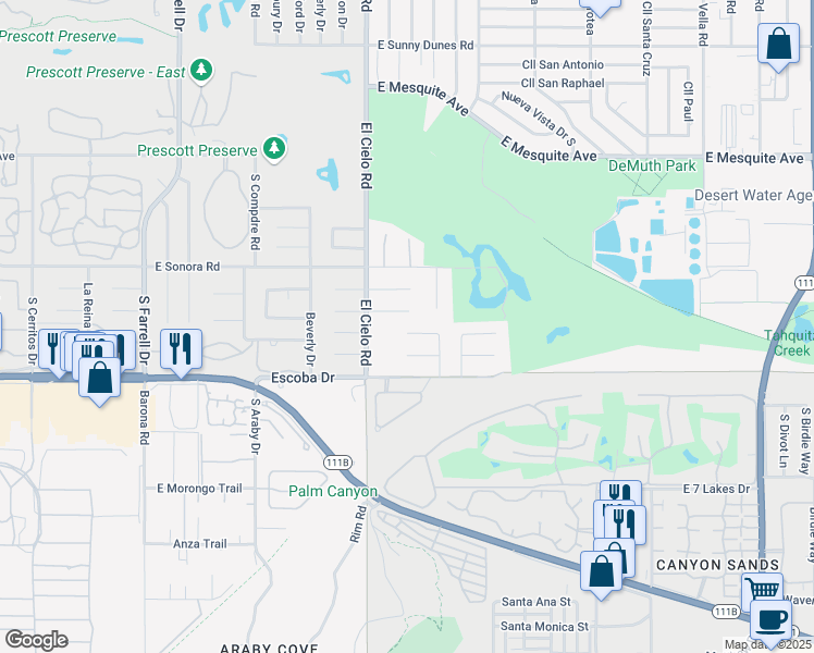 map of restaurants, bars, coffee shops, grocery stores, and more near 3534 Las Pampas Way in Palm Springs