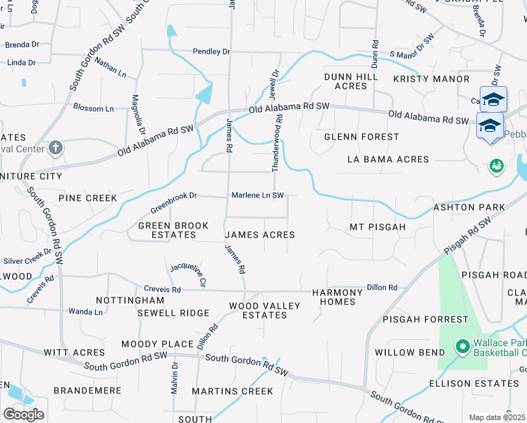 map of restaurants, bars, coffee shops, grocery stores, and more near 1407 Lucky Lane Southwest in Mableton