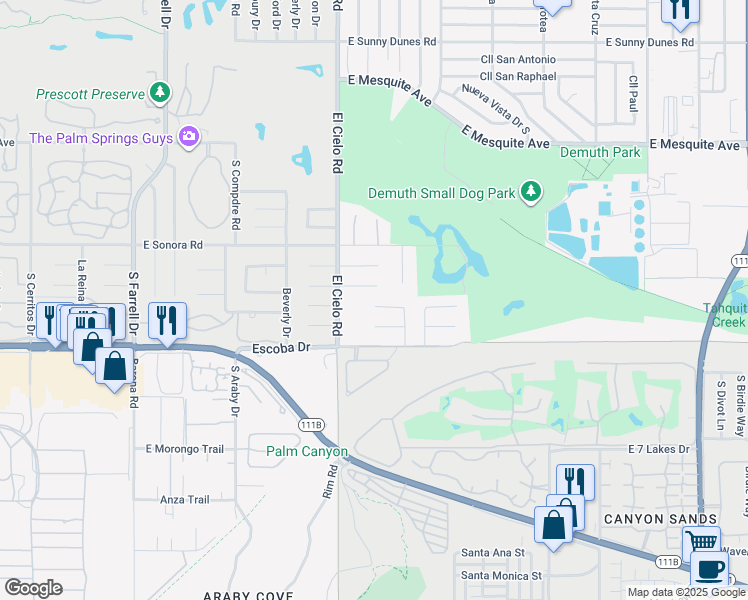 map of restaurants, bars, coffee shops, grocery stores, and more near 3534 Las Pampas Way in Palm Springs