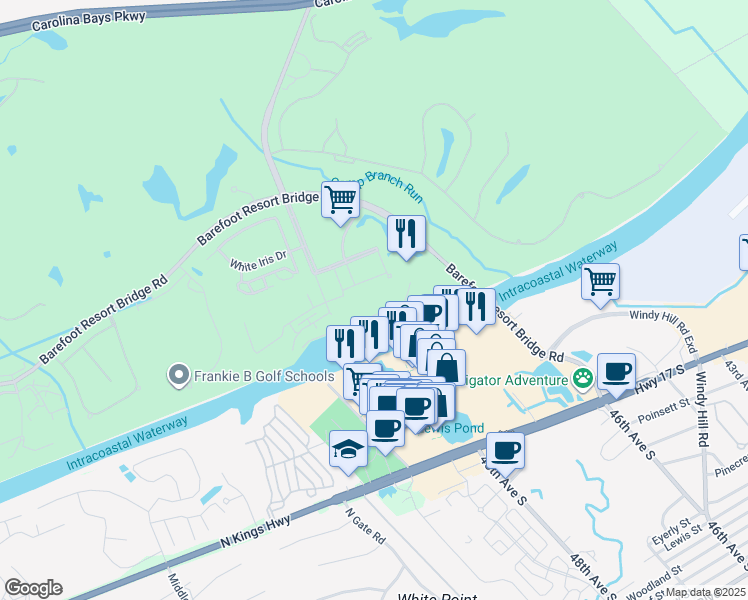 map of restaurants, bars, coffee shops, grocery stores, and more near 2151 Bridge View Court in North Myrtle Beach