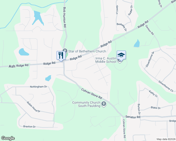 map of restaurants, bars, coffee shops, grocery stores, and more near 117 Steven Meadows Trail in Douglasville