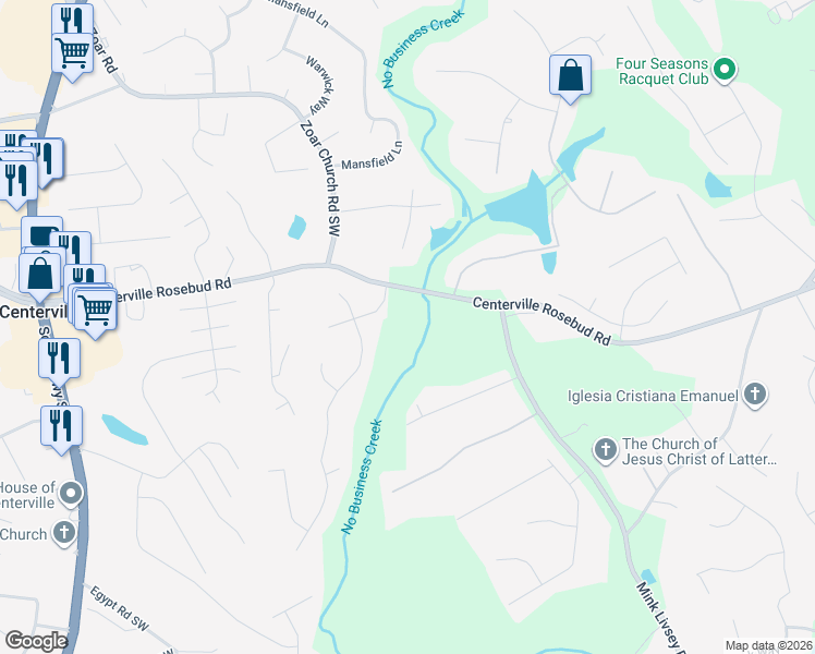 map of restaurants, bars, coffee shops, grocery stores, and more near 3598 Centerville Rosebud Road in Snellville