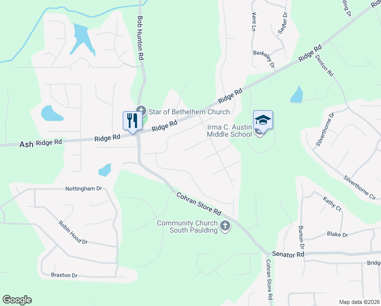 map of restaurants, bars, coffee shops, grocery stores, and more near 117 Steven Meadows Trail in Douglasville