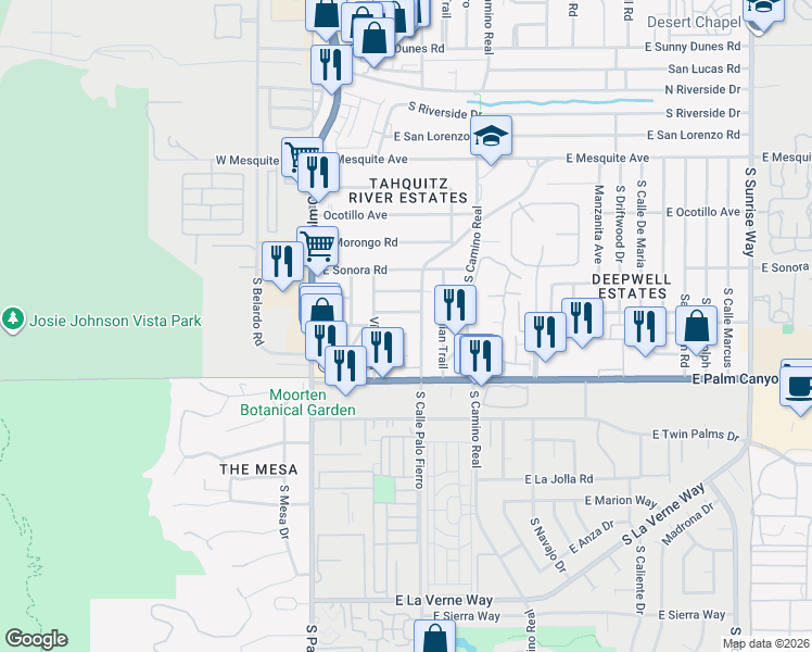map of restaurants, bars, coffee shops, grocery stores, and more near 470 East Avenida Olancha in Palm Springs