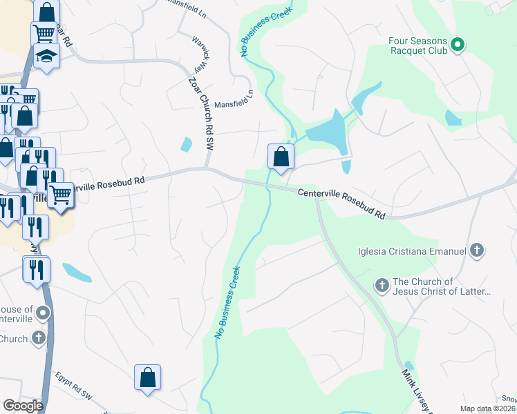 map of restaurants, bars, coffee shops, grocery stores, and more near 3598 Centerville Rosebud Road in Snellville