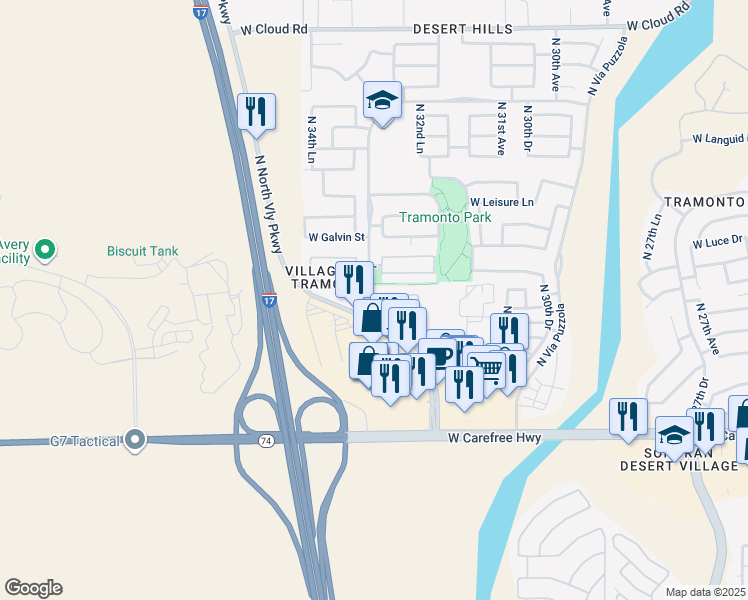 map of restaurants, bars, coffee shops, grocery stores, and more near 35035 North North Valley Parkway in Phoenix