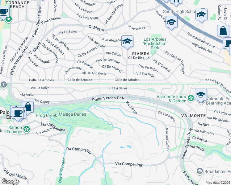 map of restaurants, bars, coffee shops, grocery stores, and more near 3212 Palos Verdes Drive North in Palos Verdes Estates