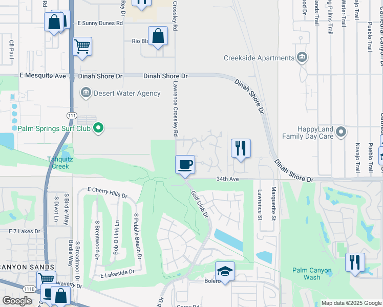 map of restaurants, bars, coffee shops, grocery stores, and more near 5943 Paradise Plaza in Palm Springs
