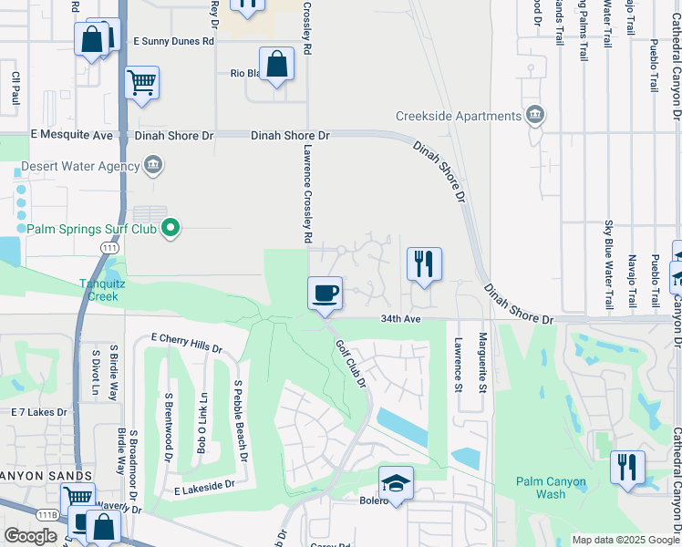 map of restaurants, bars, coffee shops, grocery stores, and more near 5920 Paradise Plaza in Palm Springs