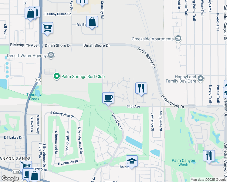 map of restaurants, bars, coffee shops, grocery stores, and more near 5920 Paradise Plaza in Palm Springs