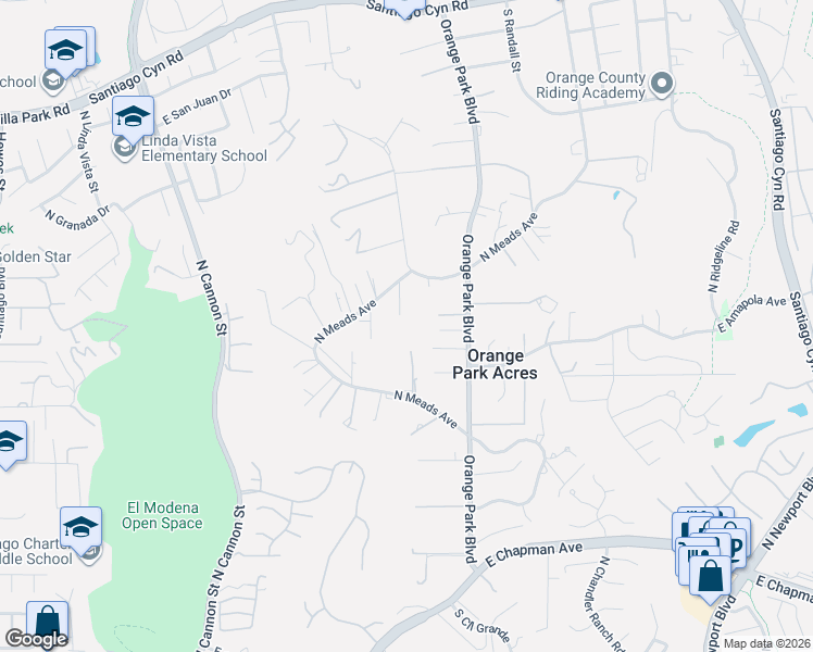 map of restaurants, bars, coffee shops, grocery stores, and more near 10991 Madrid in Orange