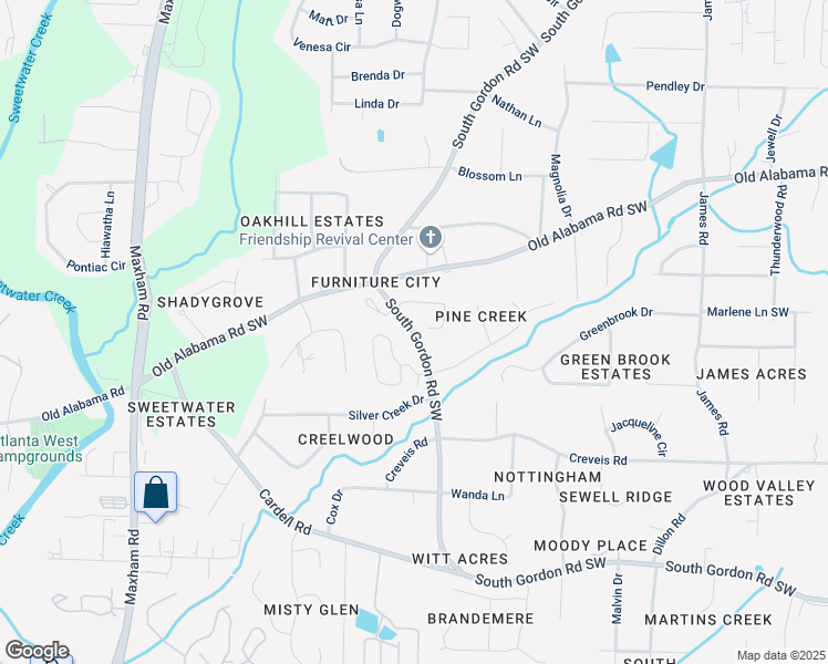map of restaurants, bars, coffee shops, grocery stores, and more near South Gordon Road Southwest in Austell