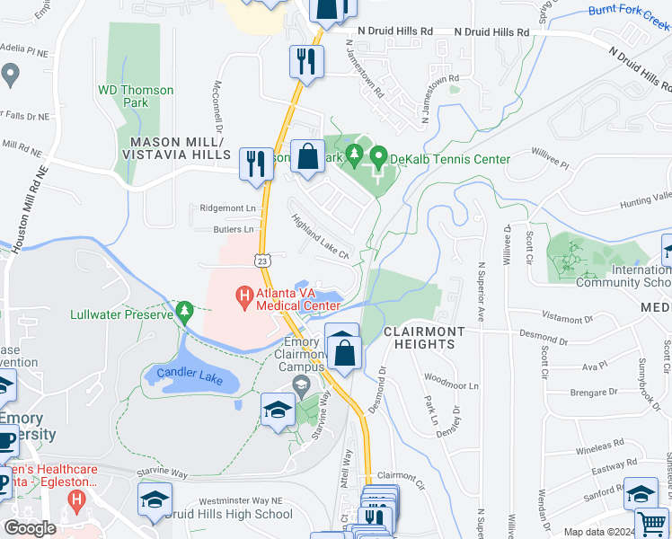 map of restaurants, bars, coffee shops, grocery stores, and more near 1800 Clairmont Lake in Decatur