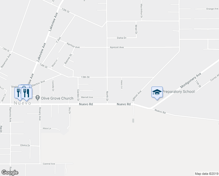 map of restaurants, bars, coffee shops, grocery stores, and more near 21854 North Drive in Nuevo