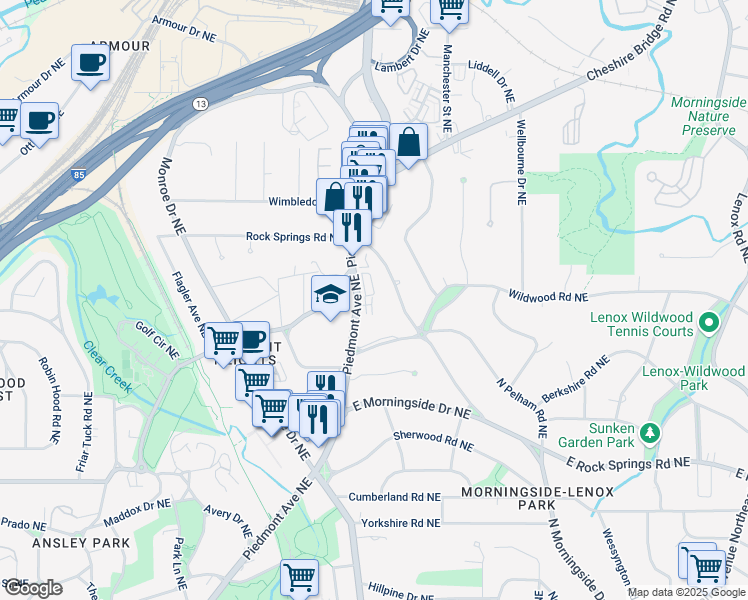 map of restaurants, bars, coffee shops, grocery stores, and more near 1779 Beckham Place Northeast in Atlanta