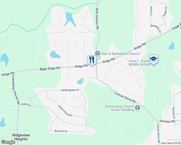map of restaurants, bars, coffee shops, grocery stores, and more near 106 Cohran Store Road in Douglasville