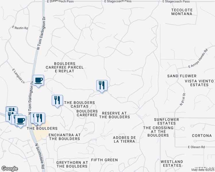 map of restaurants, bars, coffee shops, grocery stores, and more near 1607 North Quartz Valley Court in Scottsdale