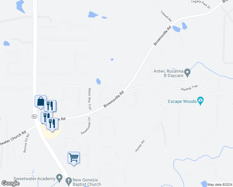map of restaurants, bars, coffee shops, grocery stores, and more near 170 Glory Lane in Powder Springs