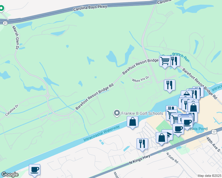 map of restaurants, bars, coffee shops, grocery stores, and more near 5251 Barefoot Resort Bridge Road in North Myrtle Beach
