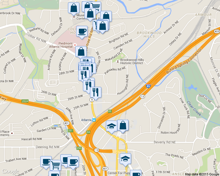 map of restaurants, bars, coffee shops, grocery stores, and more near 21 Northwood Ave NE in Atlanta