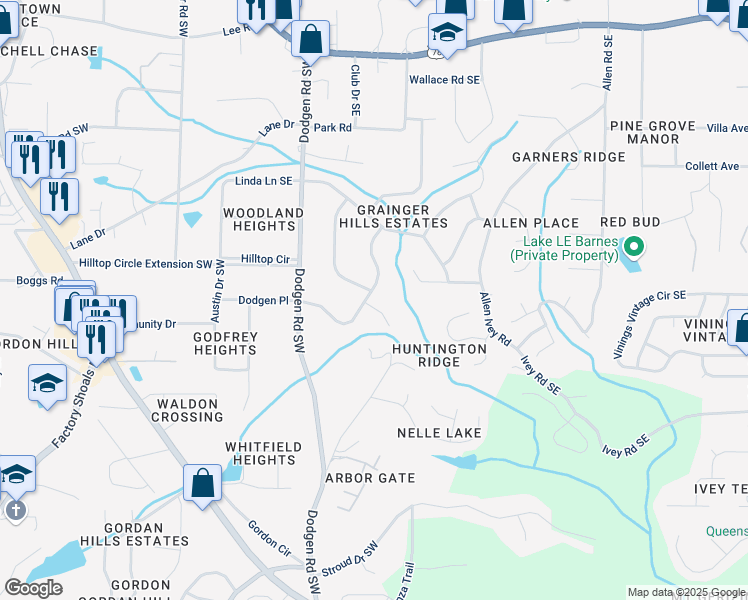 map of restaurants, bars, coffee shops, grocery stores, and more near 6101 Venetian Way Southwest in Mableton