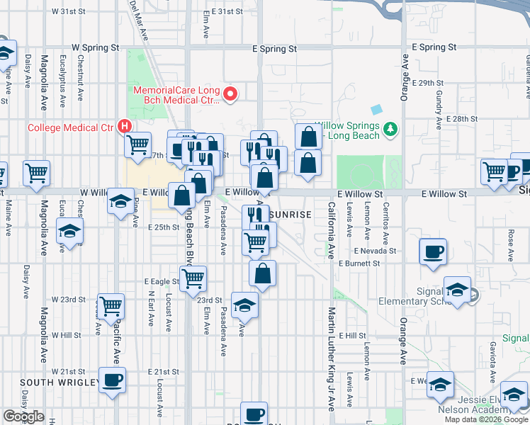map of restaurants, bars, coffee shops, grocery stores, and more near in Long Beach
