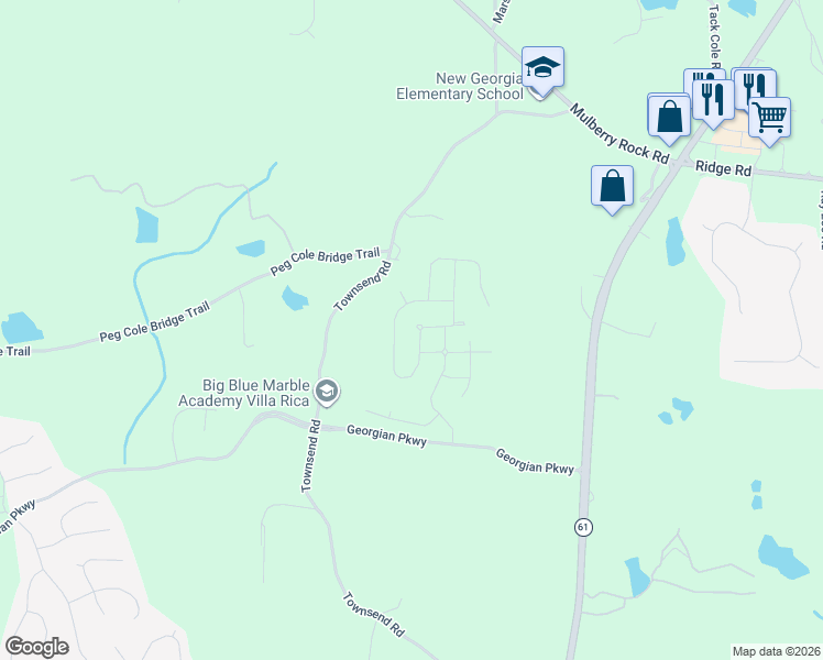 map of restaurants, bars, coffee shops, grocery stores, and more near 52 Cottontail Lane in Villa Rica