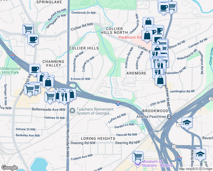 map of restaurants, bars, coffee shops, grocery stores, and more near 225 26th Street Northwest in Atlanta