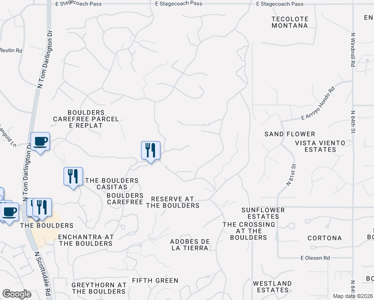map of restaurants, bars, coffee shops, grocery stores, and more near 1631 North Quartz Valley Court in Scottsdale