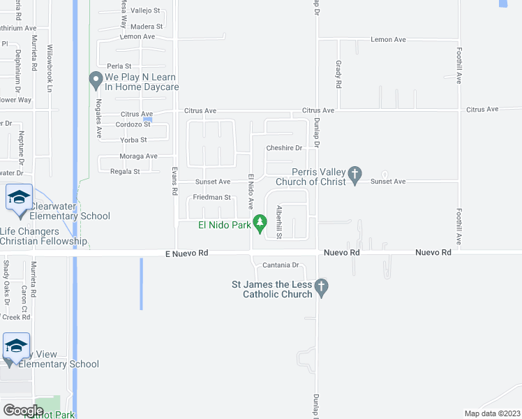 map of restaurants, bars, coffee shops, grocery stores, and more near 1704 Mendocino Way in Perris