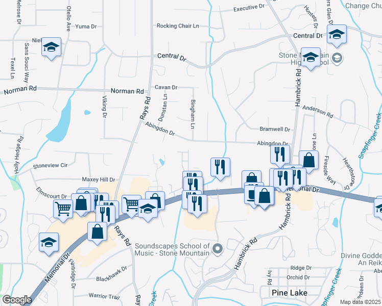 map of restaurants, bars, coffee shops, grocery stores, and more near 877 Langston Trace in Stone Mountain